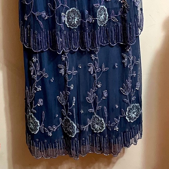 Vintage Stenay Petite Silk Gown Sz 14P Sequin Elegant Blue Beaded Dress - Picture 7 of 9